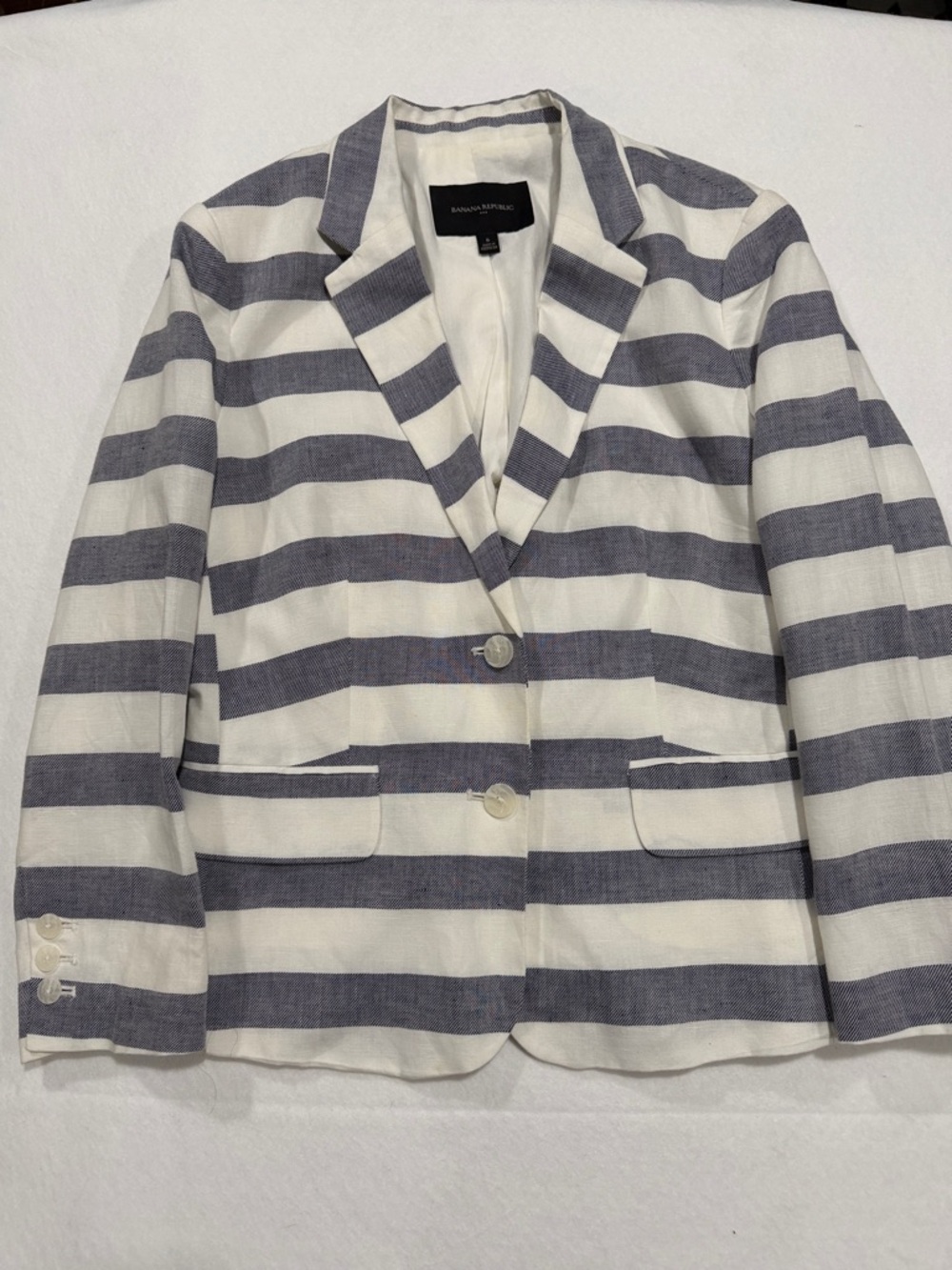 Banana Republic‎ Linen Blend Striped Blazer Women’s Size 6 Blue White Nautical